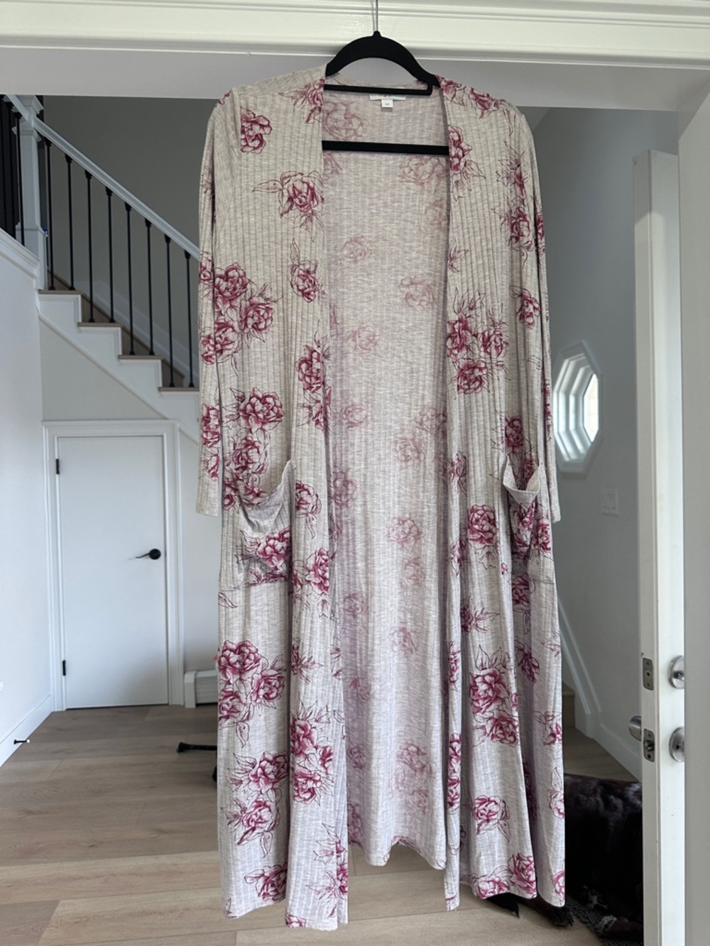 LuLaRoe Cream Cardigan with Pink Floral Print